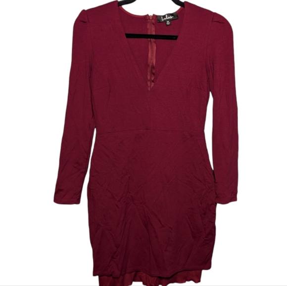 Lulus Red Long Sleeve Deep V-Neck Dress ❤️✨ - Picture 4 of 13